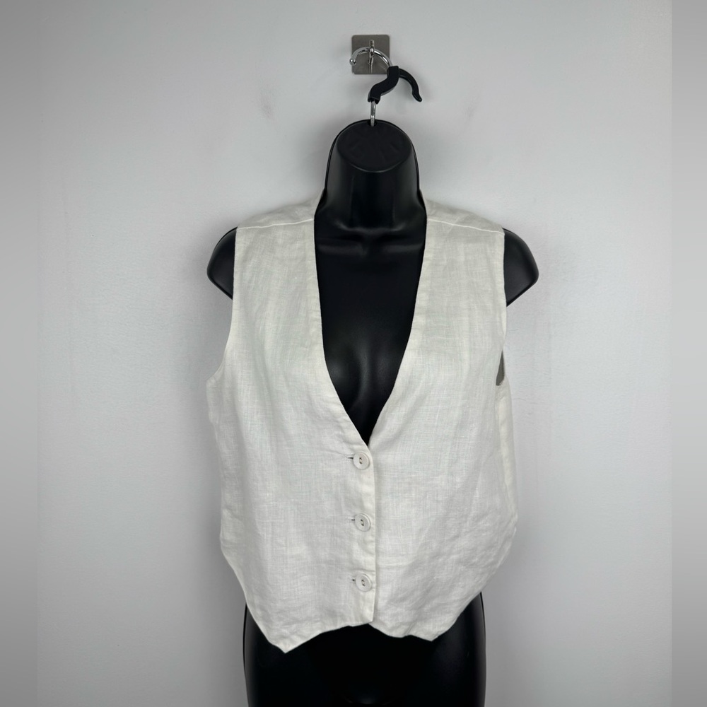 Dissh Women White Linen Vest Top Size 4 US‎